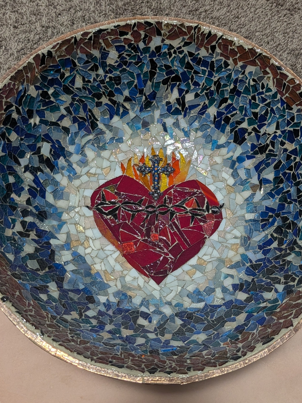 Handcrafted Bamboo Flaming Heart Mosaic Bowl